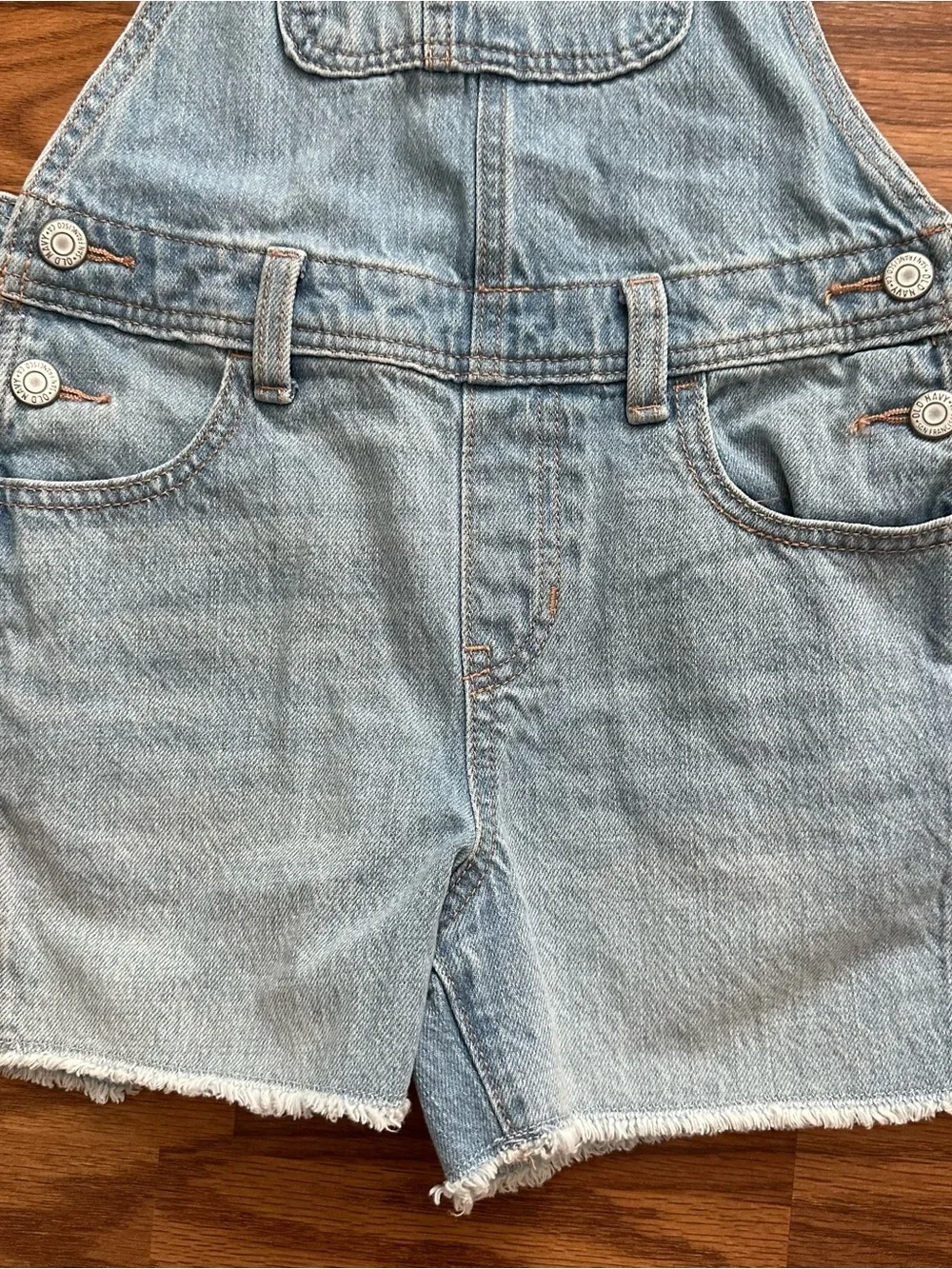 Old Navy Girls Size 8 Medium Light Blue Denim Jean Shorts Overalls Cotton EUC!